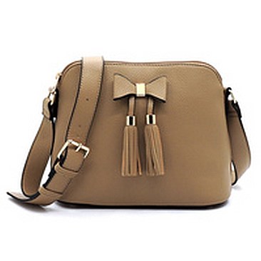 Pebble Tassel Bow Dome Crossbody Bag