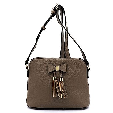 Pebble Tassel Bow Dome Crossbody Bag