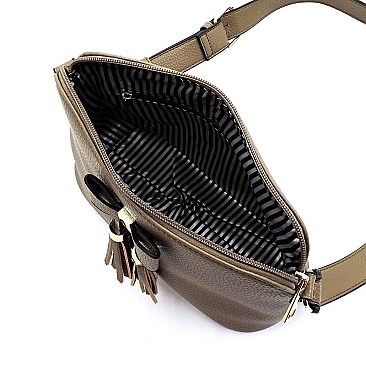 Pebble Tassel Bow Dome Crossbody Bag