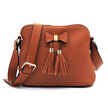 Pebble Tassel Bow Dome Crossbody Bag