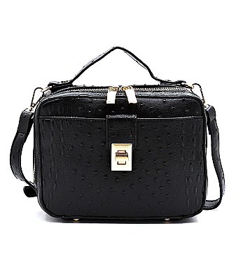 Ostrich Croc Boxy Crossbody Satchel