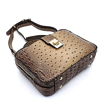 Ostrich Croc Boxy Crossbody Satchel