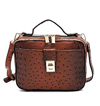 Ostrich Croc Boxy Crossbody Satchel