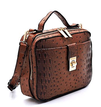 Ostrich Croc Boxy Crossbody Satchel