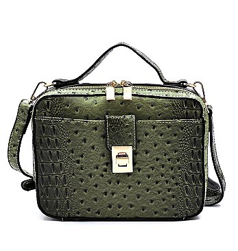 Ostrich Croc Boxy Crossbody Satchel