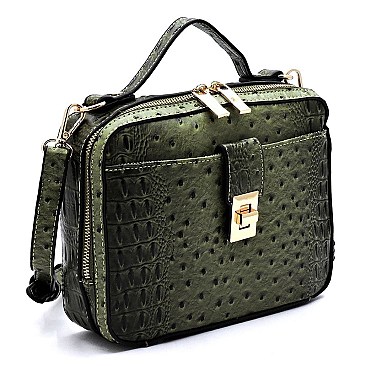 Ostrich Croc Boxy Crossbody Satchel