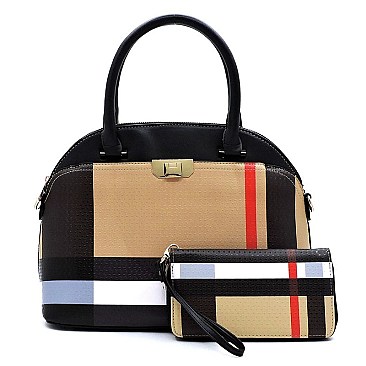 2-in-1 Plaid Check Dome Satchel