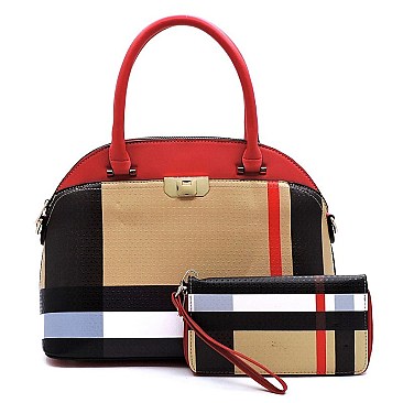 2-in-1 Plaid Check Dome Satchel