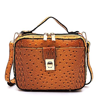 Ostrich Croc Boxy Crossbody Satchel