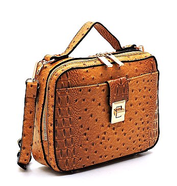 Ostrich Croc Boxy Crossbody Satchel