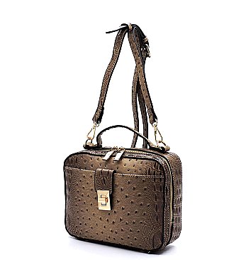 Ostrich Croc Boxy Crossbody Satchel