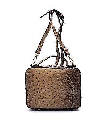 Ostrich Croc Boxy Crossbody Satchel