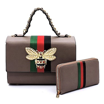 Fashionable Queen Bee Stripe 2-in-1 Boxy Satchel