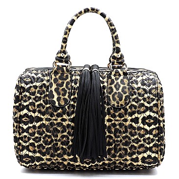 LEOPARD TASSEL BOSTON BAG JY-0280 > Croc & Animal Print