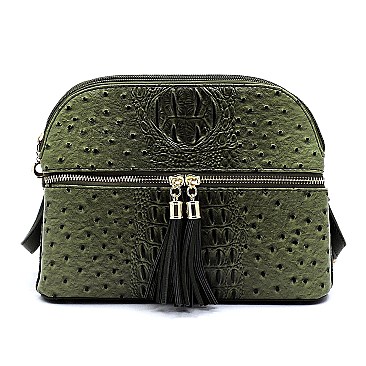 Ostrich Embossed Multi-Compartment Cross Body