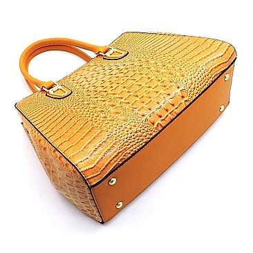 Glossy Crocodile Top Handle Satchel