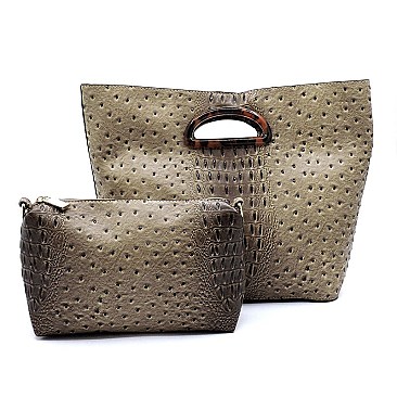 Ostrich Croc Acrylic Handle 2-in-1 Satchel