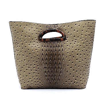 Ostrich Croc Acrylic Handle 2-in-1 Satchel