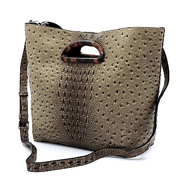 Ostrich Croc Acrylic Handle 2-in-1 Satchel
