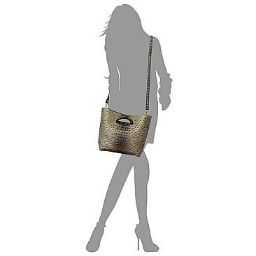 Ostrich Croc Acrylic Handle 2-in-1 Satchel