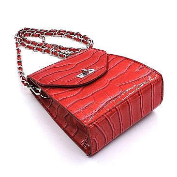 Glossy Crocodile Crossbody Bag Cell Phone Purse