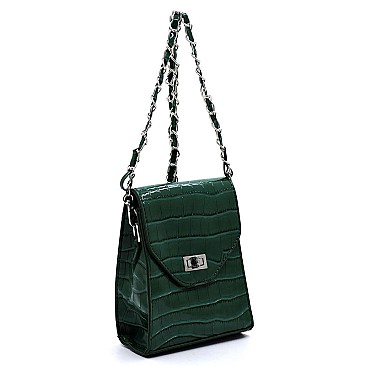 Glossy Crocodile Crossbody Bag Cell Phone Purse