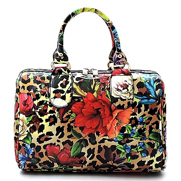 Flower Leopard Print Boston Satchel Wallet SET