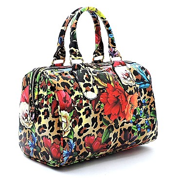 Flower Leopard Print Boston Satchel Wallet SET