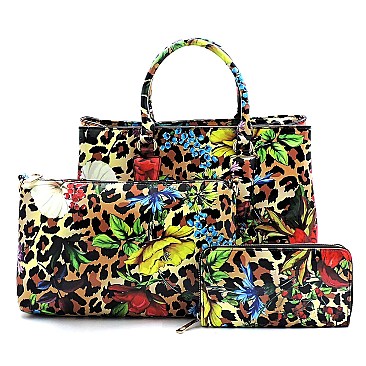 Glossy Flower Leopard 3-in-1 Satchel