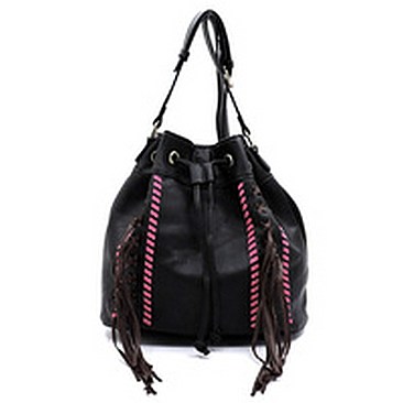 Fashion Whip stitch Fringe Bucket Satchel