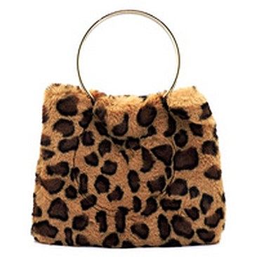Faux Fur Leopard Round Top Handle Tote