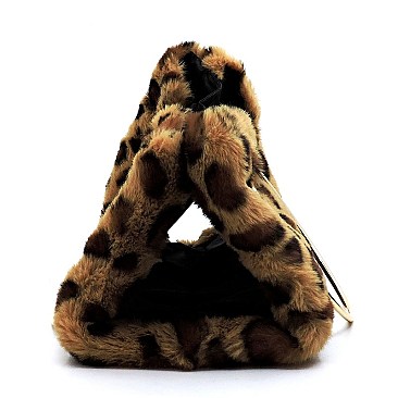 Faux Fur Leopard Round Top Handle Tote