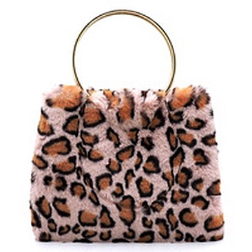 Faux Fur Leopard Round Top Handle Tote