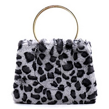 Faux Fur Leopard Round Top Handle Tote
