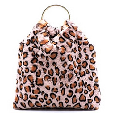 Faux Fur Leopard Round Top Handle Tote