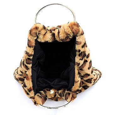 Faux Fur Leopard Round Top Handle Tote
