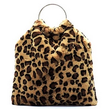 Faux Fur Leopard Round Top Handle Tote