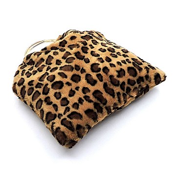 Faux Fur Leopard Round Top Handle Tote