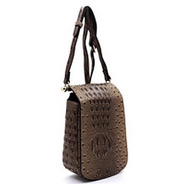 Ostrich Croc Flapover Crossbody Bag Cell Phone Purse