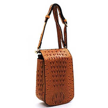 Ostrich Croc Flapover Crossbody Bag Cell Phone Purse