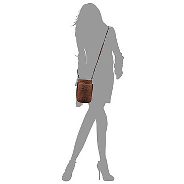 Ostrich Croc Flapover Crossbody Bag Cell Phone Purse