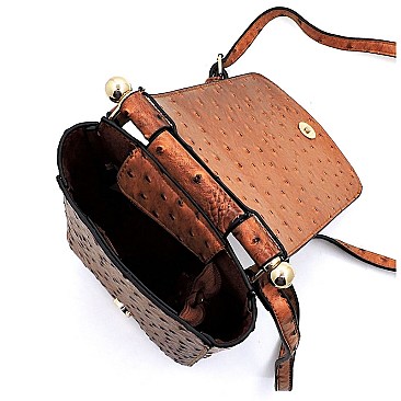 Ostrich Croc Flapover Crossbody Bag Cell Phone Purse