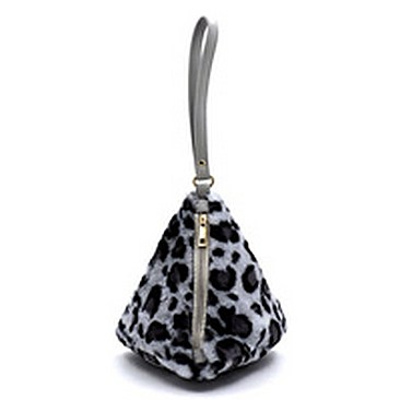 Faux Leopard Fur Tetrahedron Clutch Wrist let