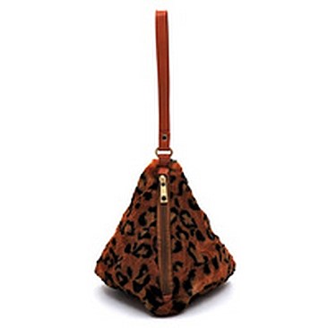 Faux Leopard Fur Tetrahedron Clutch Wrist let