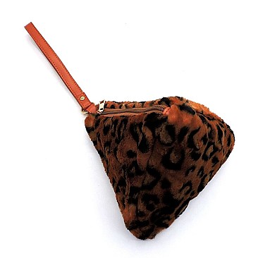 Faux Leopard Fur Tetrahedron Clutch Wrist let