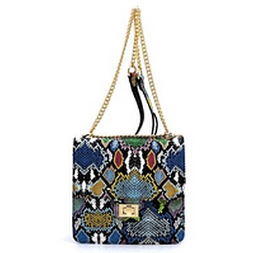 Python Snake Skin Twist Lock Flap Crossbody