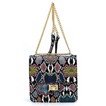 Python Snake Skin Twist Lock Flap Crossbody