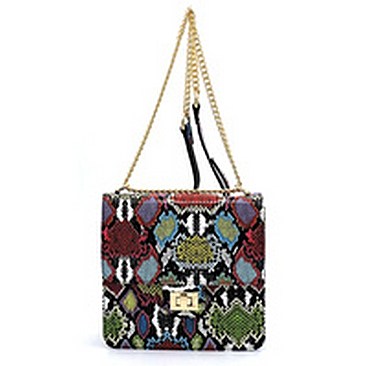 Python Snake Skin Twist Lock Flap Crossbody