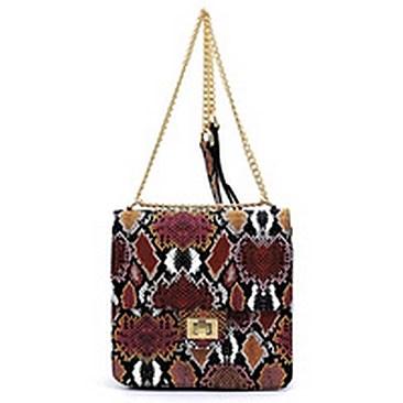 Python Snake Skin Twist Lock Flap Crossbody