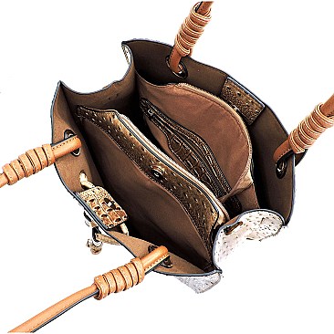Ostrich Croc Drawstring Satchel